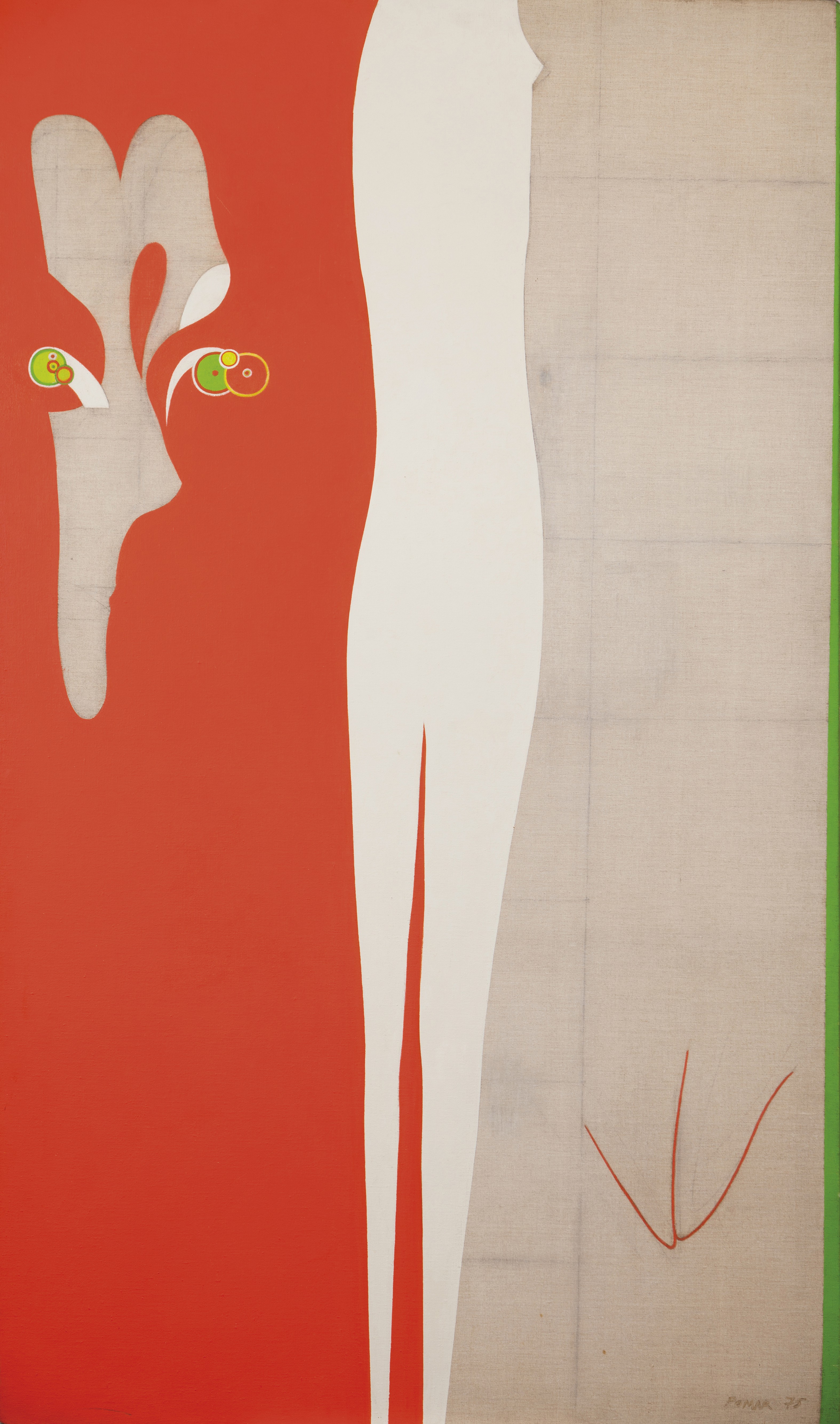 "Portrait de Tereza (rouge, blanc, vert, toile écrue)