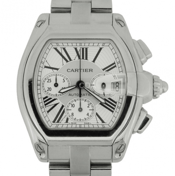 Relógio Cartier Roadster, caixa e pulseira em aço Tamanho da caixa 40mm. Funções: Horas, minutos, se