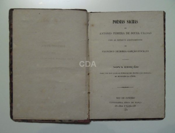livro - Poesias Sacras, Antonio Pereira de Sousa Caldas, nova edição, Typographia cinco de março, 18