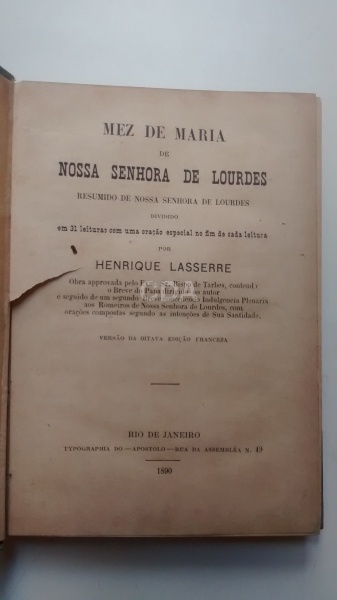 Henrique Lasserre      Mês de Maria de Nossa Senhora de Lourdes   1890  Rio de Janeiro  Necessitando