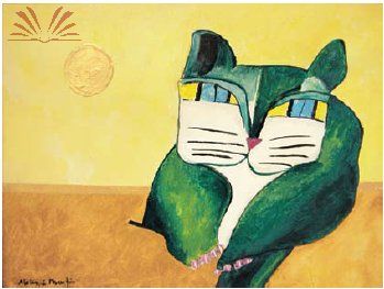 Gato verde Sol dourado  - Aldemir Martins