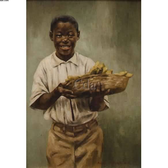 Jovem com cesto de bananas - Adrian Henri Vital van Emelen - Van Emelen - Van Emellen