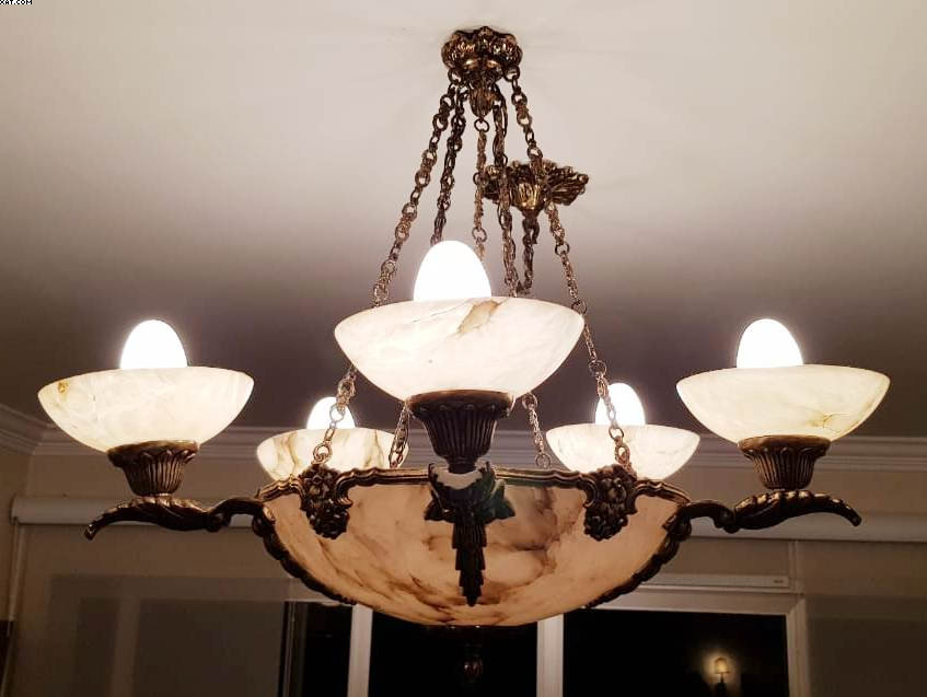 Luminária de teto de alabastro e bronze