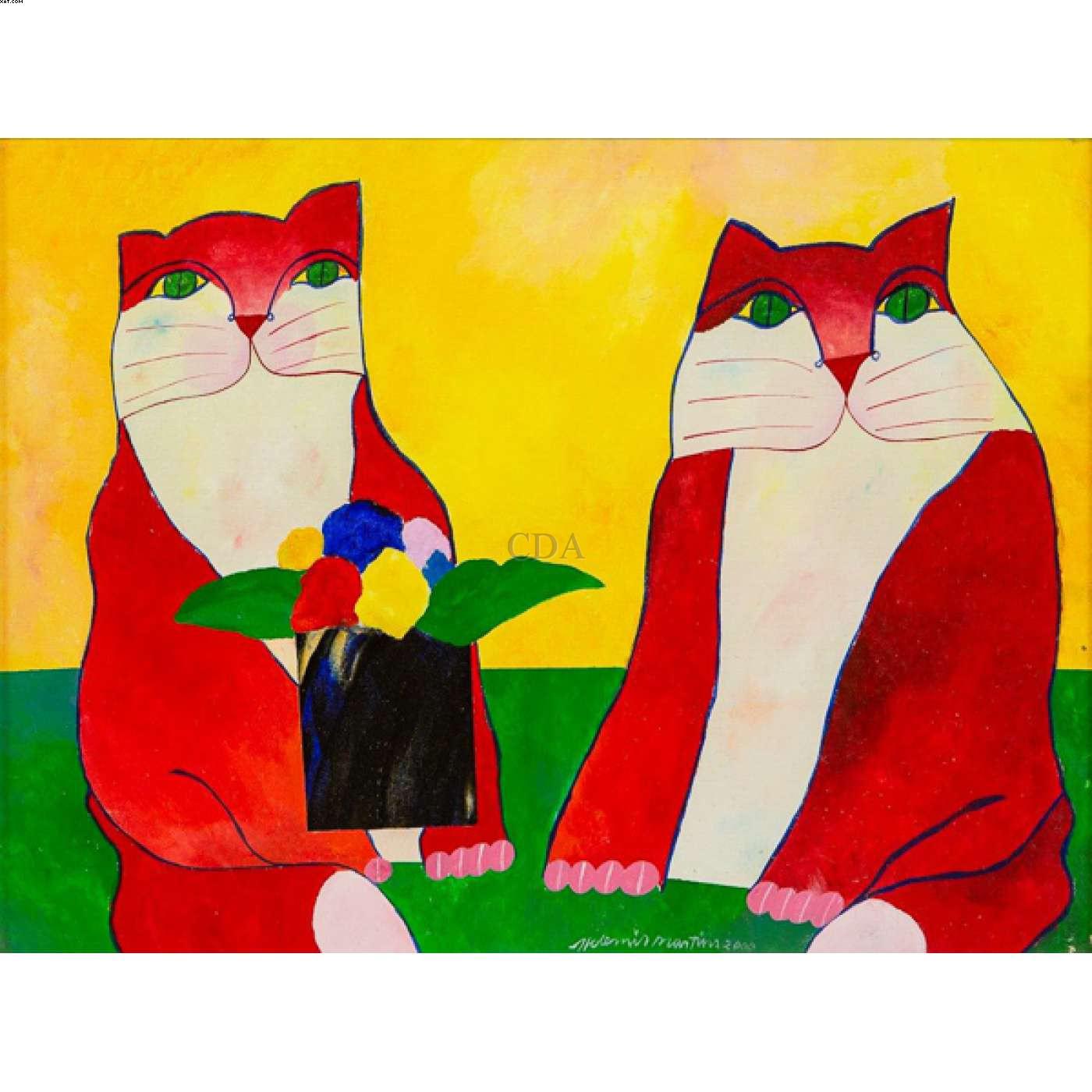  Gatos com Vaso de Flores  - Aldemir Martins