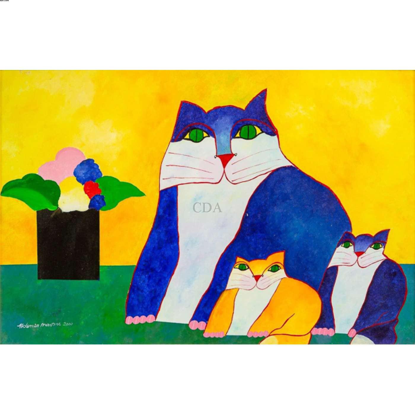 Família de Gatos com Vaso de Flores - Aldemir Martins