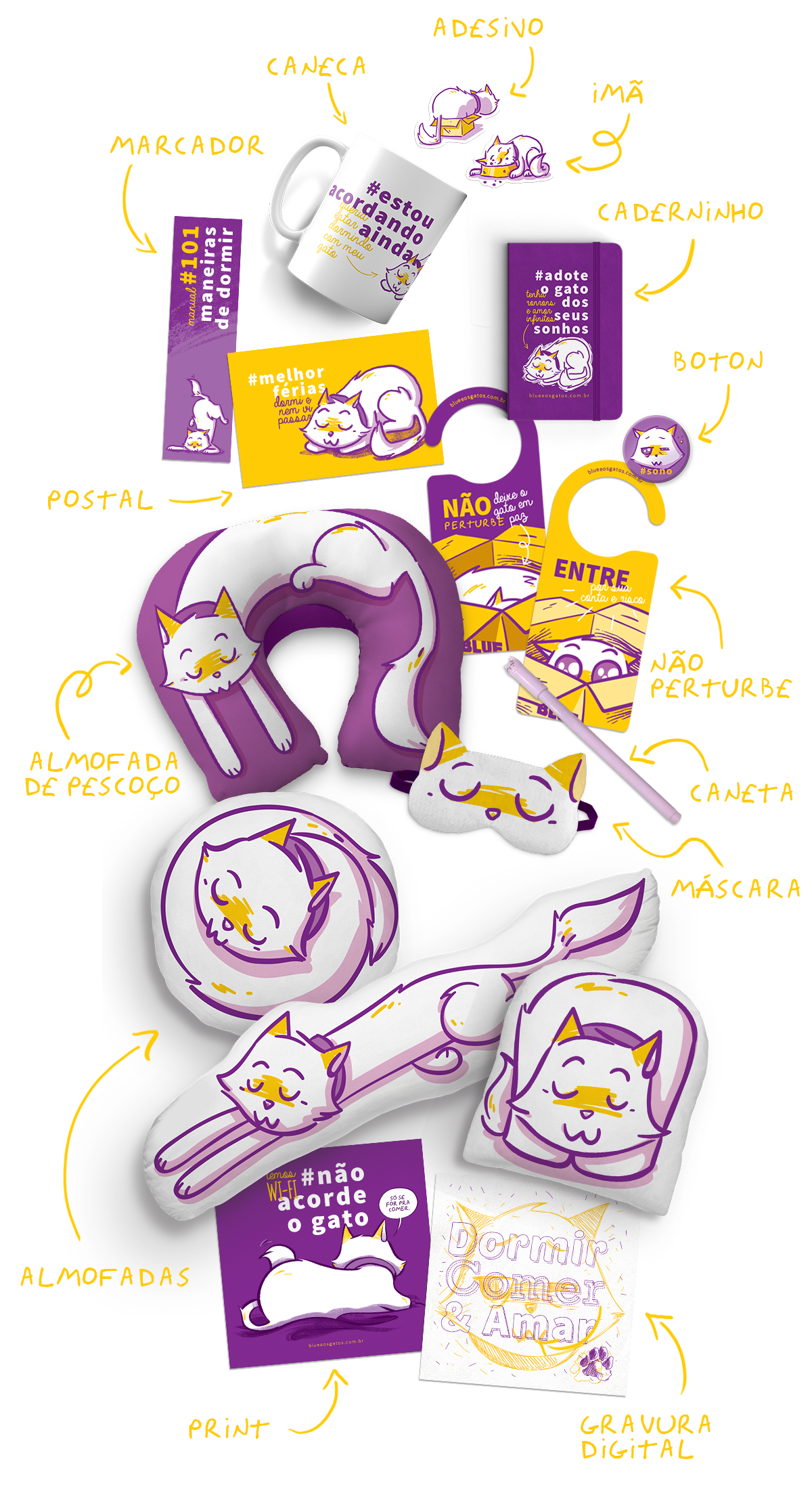 marcado, caneca, adesivo, boton, caderninho, caneta, almofada, almofada de pescoço, máscara de dormir, printo, postal, gravura, não perturbe