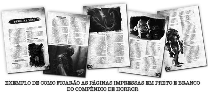 Exemplo do miolo do Compêndio de Horror impresso em preto e branco