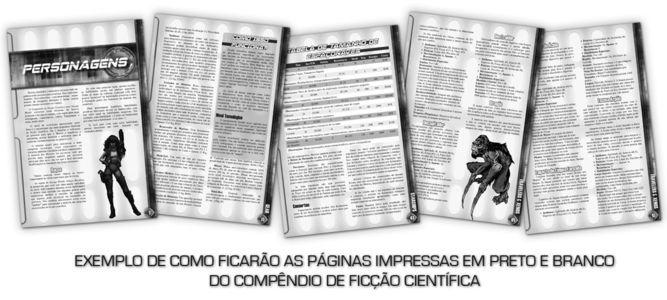 Exemplo do miolo do Compêndio de Ficção Científica impresso em preto e branco