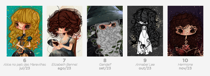 Ilustrações anteriores do Clube do Marcador da artista Juliana Fiorese