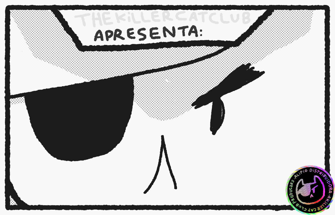 gato com tapa olho e frase: "killer cat club apresenta: KILLER CAT FIRST KILL" no topo