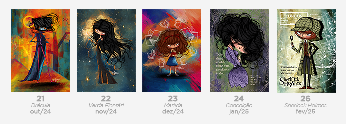 Ilustrações anteriores do Clube do Marcador da artista Juliana Fiorese