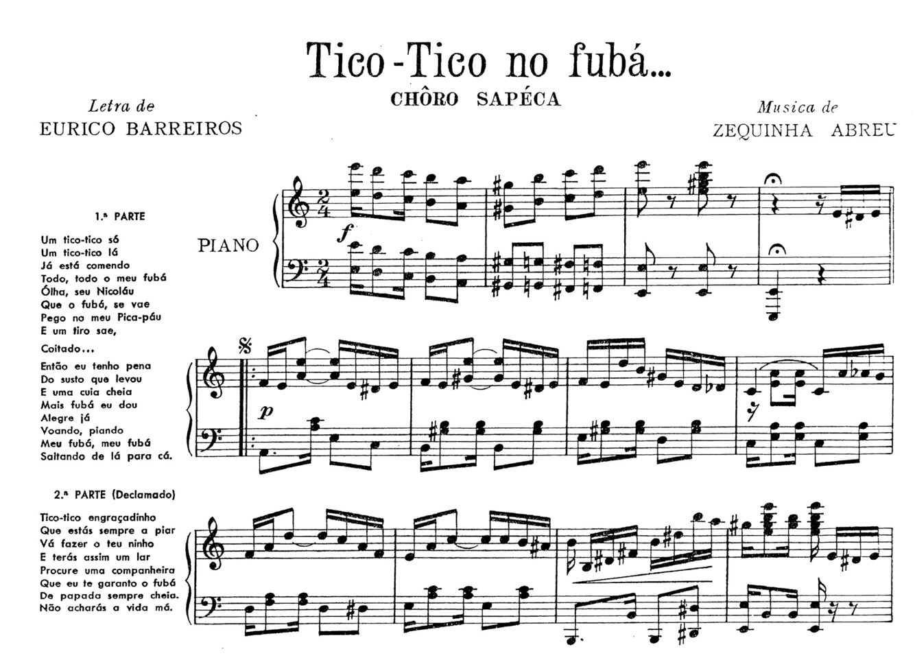 Exemplo de partitura do álbum mensal do IPB: Tico-Tico no Fubá.
