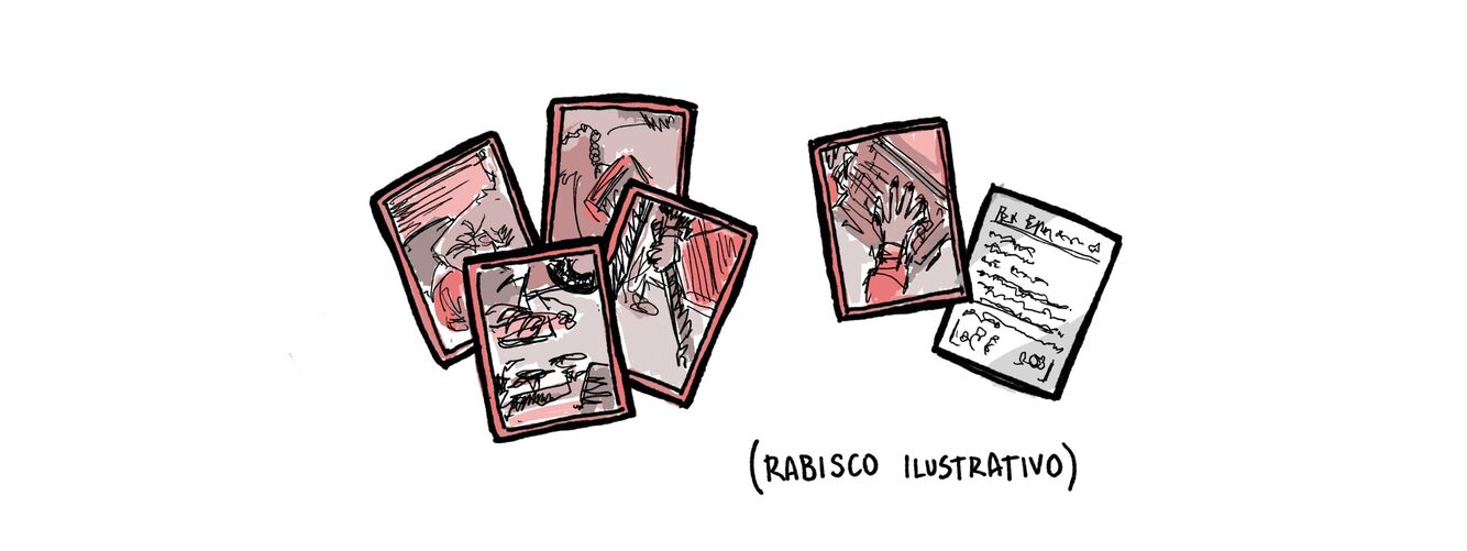 ilustração dos cards em estilo rabiscado.