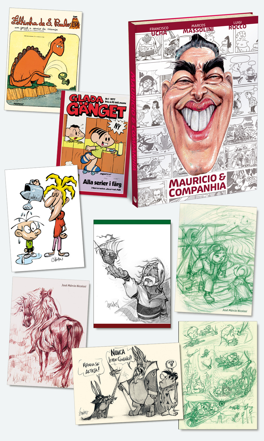 14 - Um livro "Mauricio & Companhia" + Cinco Postais A Arte de José Márcio Nicolosi - Edição de Colecionador+ Três postais