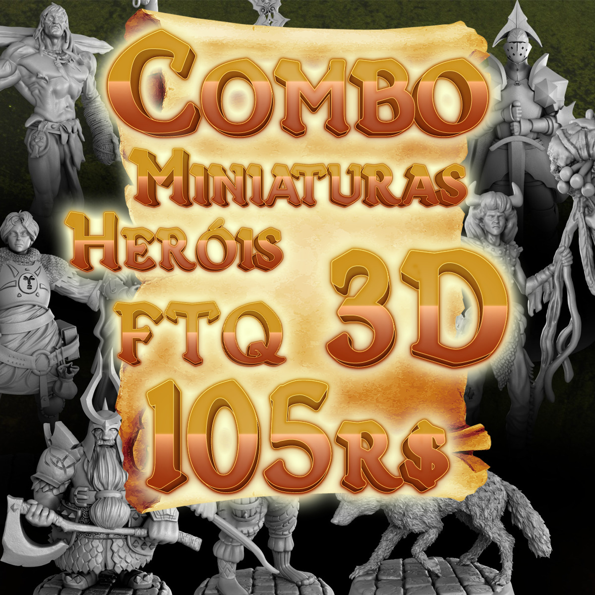ADD-ON 12 Miniaturas 3D em Resina dos Heróis do FTQ