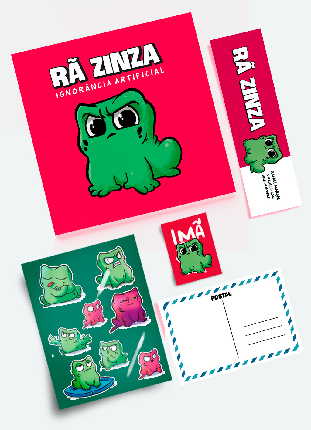 Zinza + Marca-Página + Postal + Imã + ADESIVOS