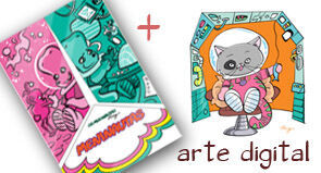 Exemplar + arte digital de um Pet como migonauta