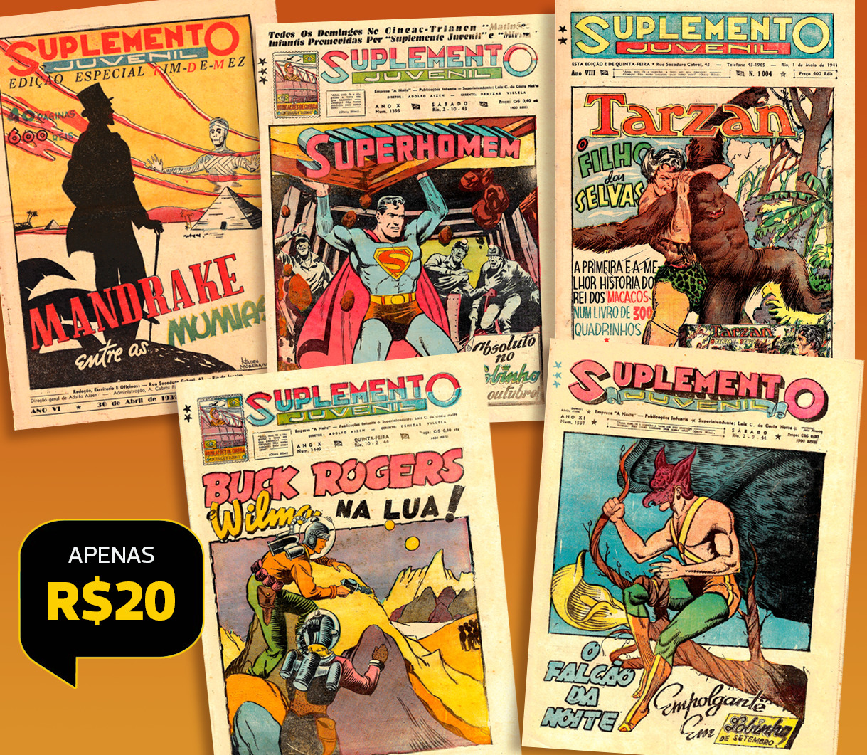 SJ3PSTLP – LEVE TAMBÉM 5 lindos postais com reproduções de capas do "Suplemento Juvenil"