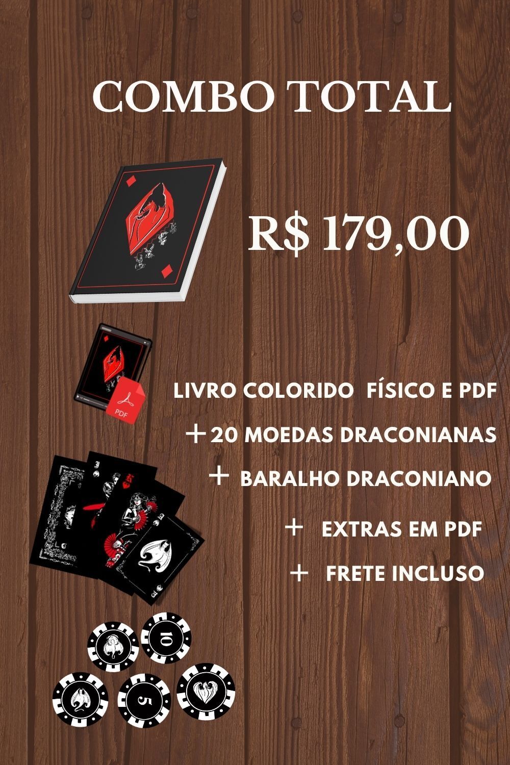 COMBO TOTAL (LIVRO +BARALHO + 20 MOEDAS) 