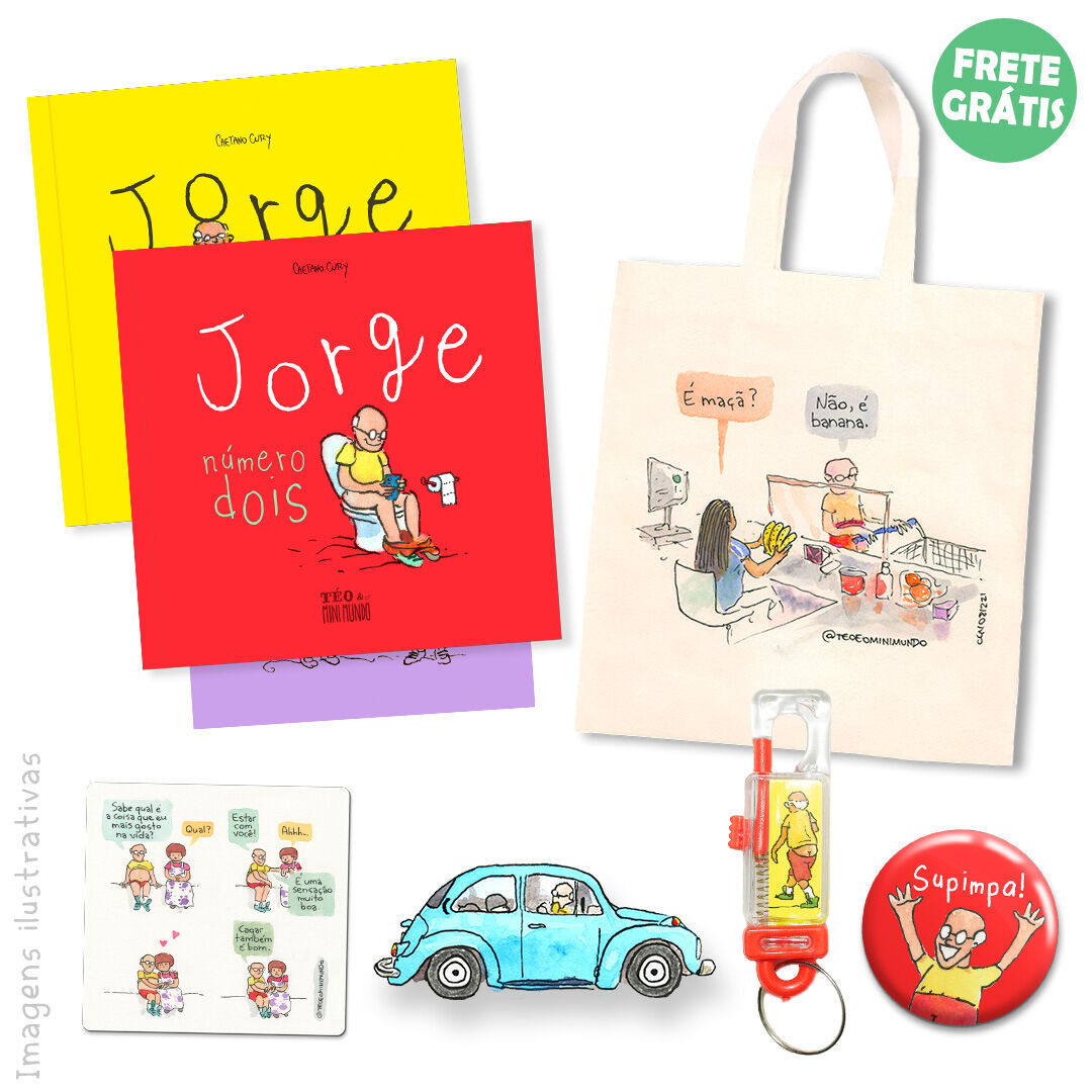 COMBÃO COM DUPLA (Jorge 2 + Jorge 1 + Chaveiro + Fusquinha de Montar + Ímã + Ecobag + Botton + Print Autografado)