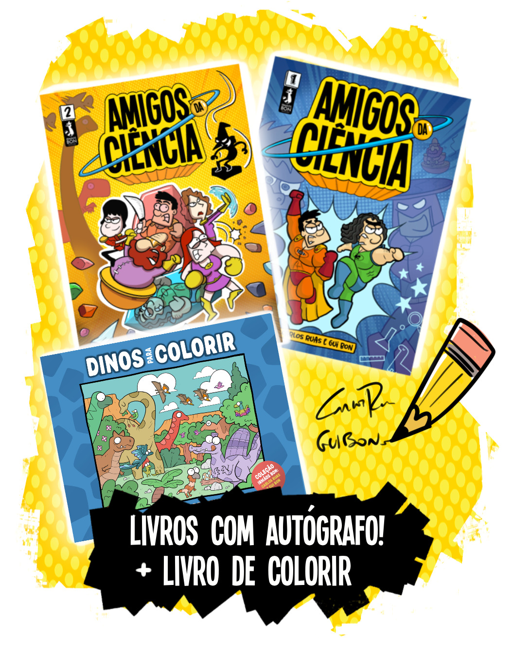 Livros 1 e 2 autografados + Dinos para colorir