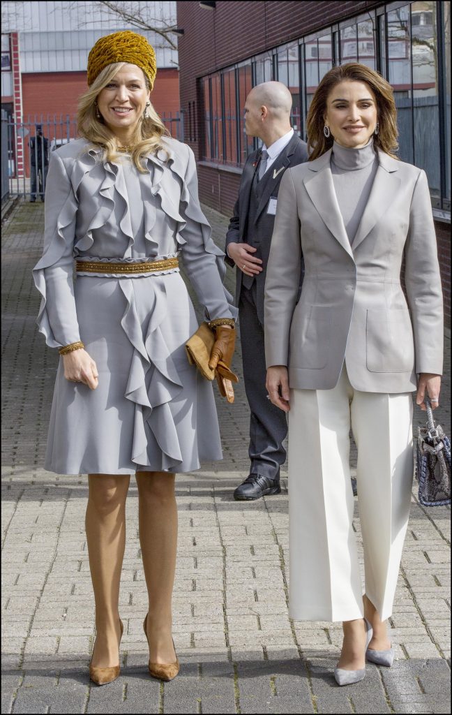 La reine Maxima des Pays-Bas et la reine Rania de Jordanie ‡ leur arrivÈe au palais Noordeinde ‡ La Haye. Le 20 mars 2018 The Hague, 20-03-2018 Official visit of King Abdullah II and King Rania of Jordan to The Netherlands Dinner Noordeinde Palace