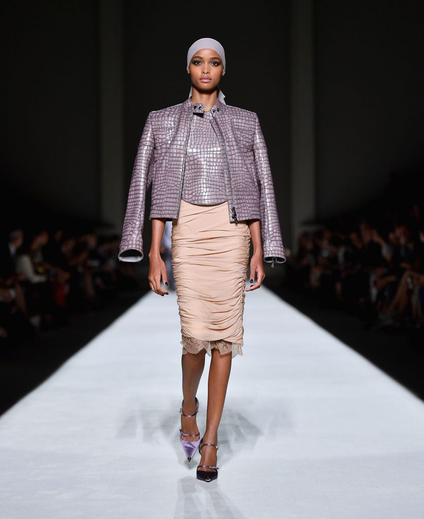 A model walks the runway at the Tom Ford SS19 Show at Park Avenue Armory in New York City on September 5, 2018. / AFP PHOTO / Angela Weiss