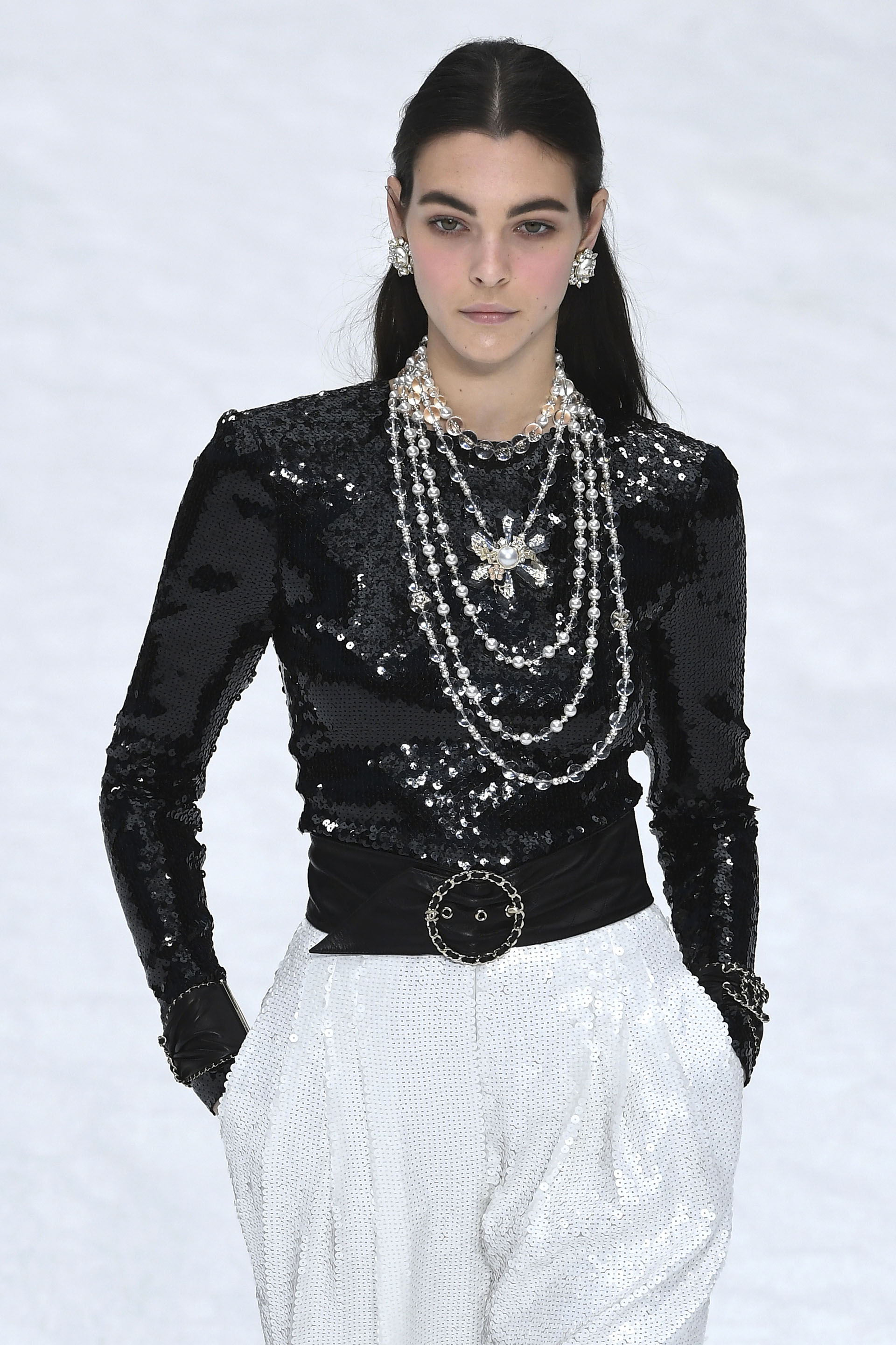 A model presents a creation by Chanel during the Women