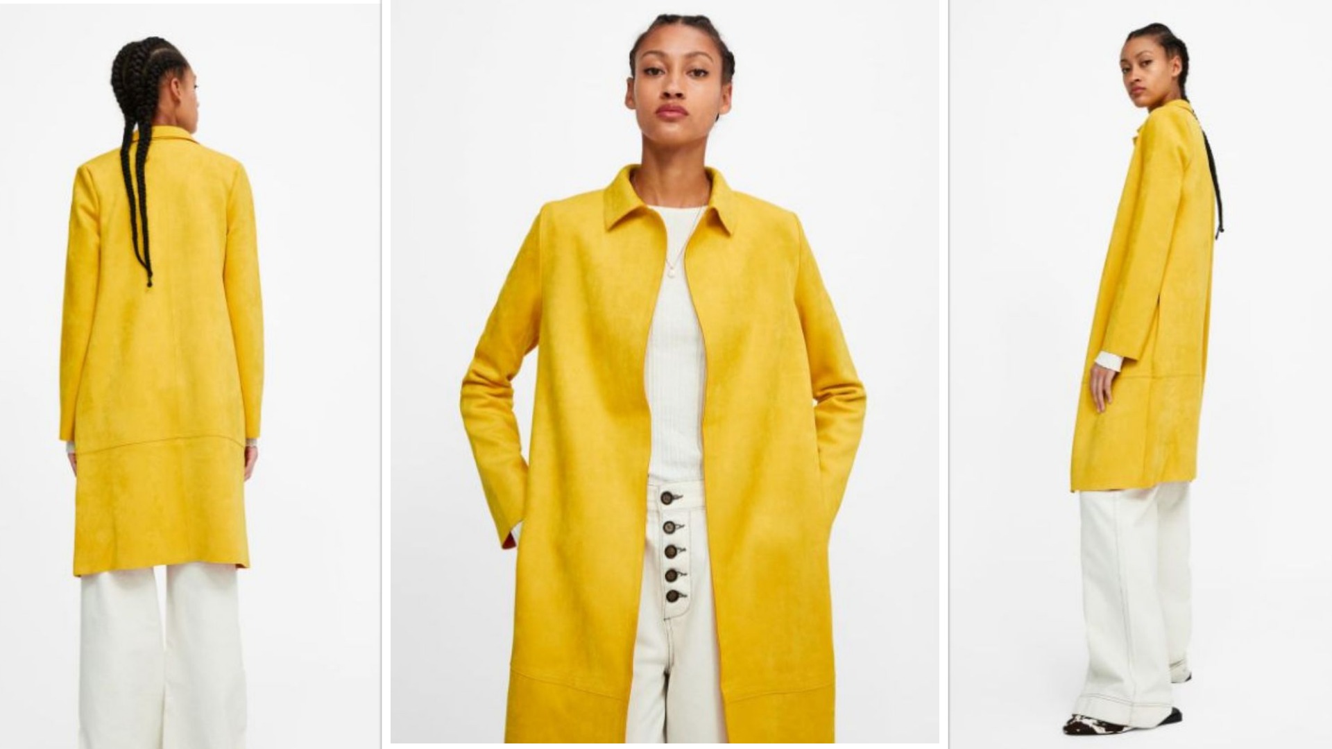 Así se ve mi tapado amarilloen el catálogo on line de Zara.
