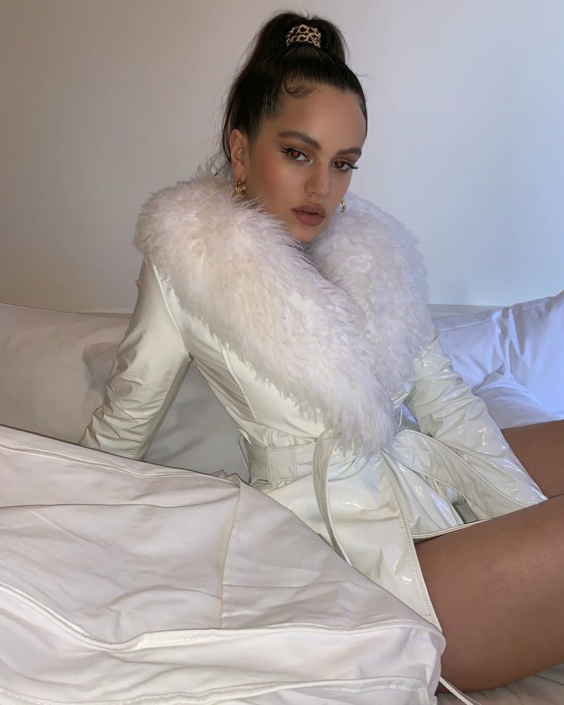 Rosalía con su abrigo de Saks Potts confeccionado en piel de cordoro y con ribetes de piel de zorro del ártico. Foto: IG