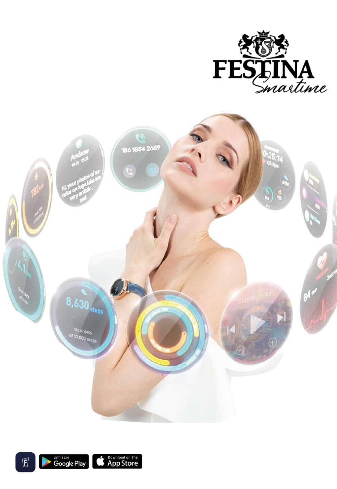Reloj Festina Rosé SMARTWATCH HIBRIDO Correa Vaquera