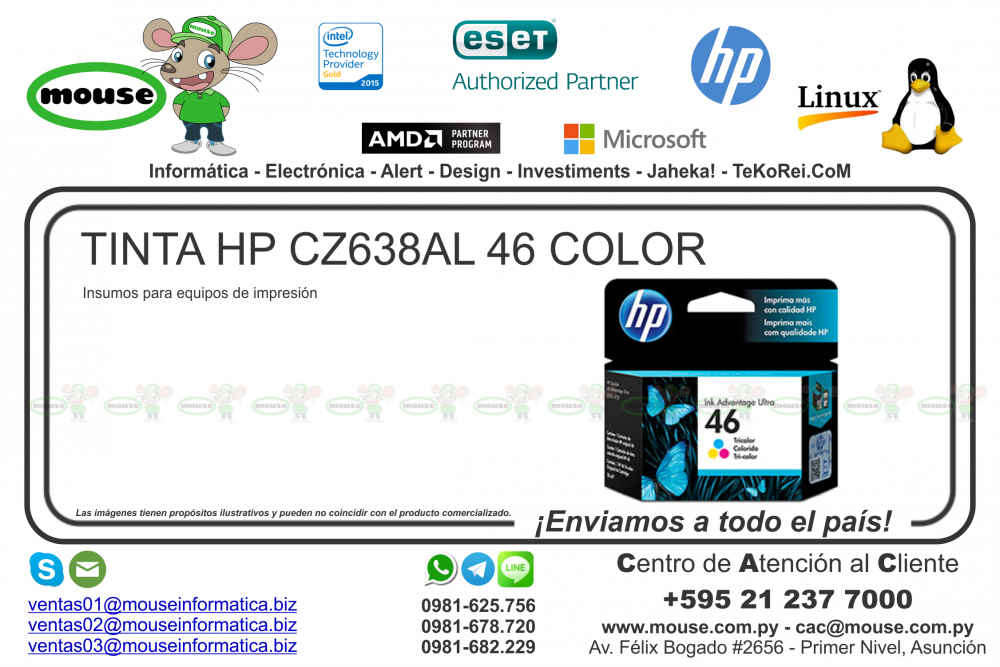 TINTA HP CZ638AL 46 COLOR en Asunción, Paraguay - ABC Market