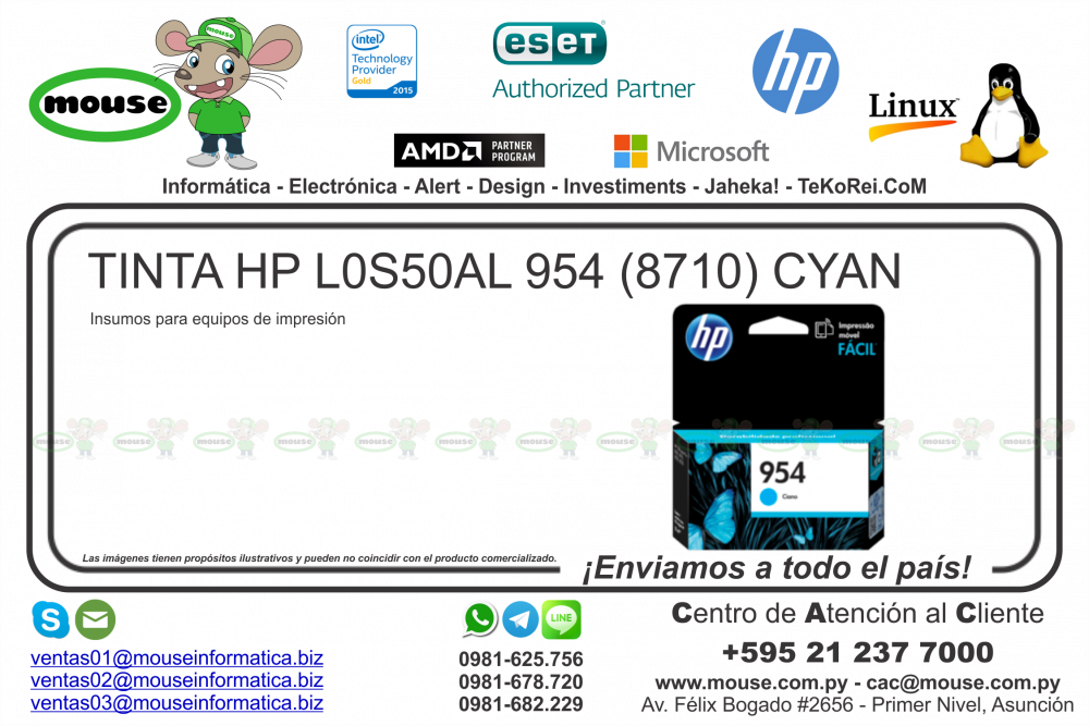 TINTA HP L0S50AL 954 (8710) CYAN en Asunción, Paraguay - ABC Market