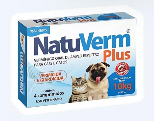 Vermífugo Natuverm Plus Giardia Cães e Gatos 4 Comp