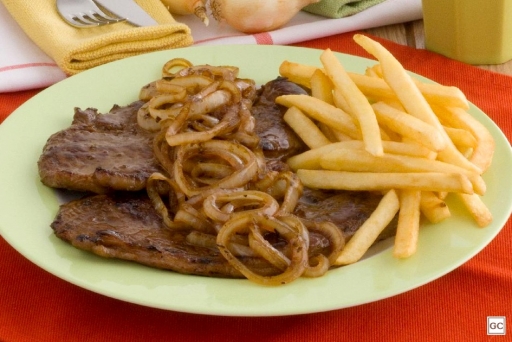 Bife de Alcatra Acebolado  ( Marmitex P )