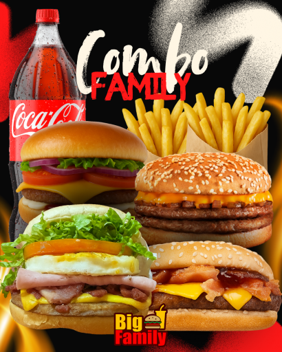 Combo Family | 4 Super Hambúrguers + 2 Batata M + Coca 2L