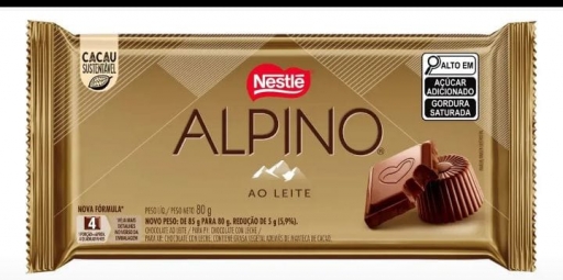 Barra de Chocolate Alpino  80 Gr Ao Leite