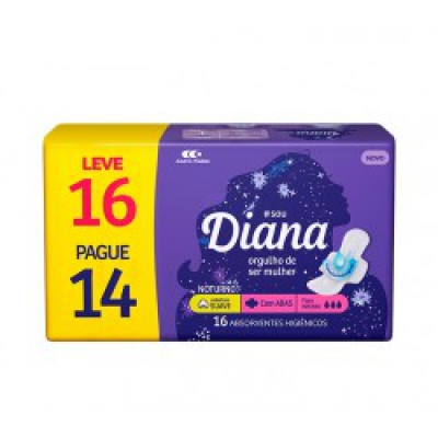 Absorvente Diana Noturno Suave Leve 16 Pague 14Un Com Abas