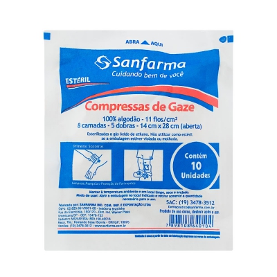 Compressa de Gaze Sanfarma Estéril 7,5X7,5Cm 10Un