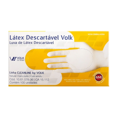 Luva de Látex Volk Descartável Com Amido M 100Un