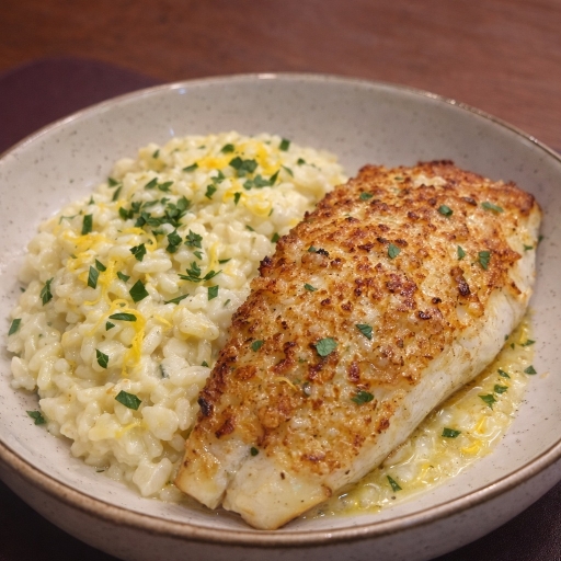 Risoto de Limão Siciliano Com Tilápia Na Crosta de Parmesão