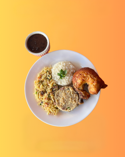 1 Coxa Com Sobre Coxa + Salpicão, Farofa,  Arroz e Feijão