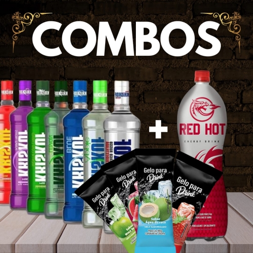 Combo 5: Vodka Kriskof + Red-Hot 2L + 4 Gelos Saborizado