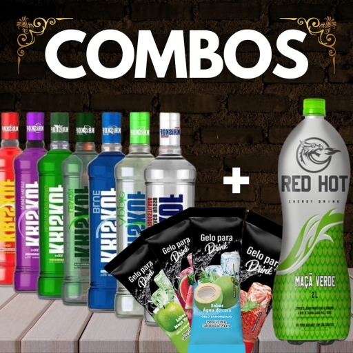 Combo 4: Vodka Kriskof + Red-Hot 2L + 4 Gelos Saborizado