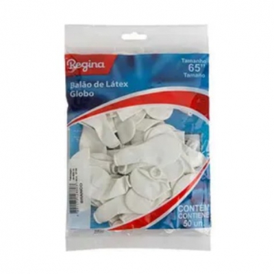 Balão Regina Liso Branco Com 50 Unidades 6,5''