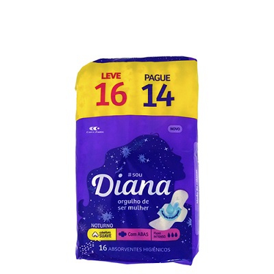 Absorvente Diana Noturno Suave Com Abas Leve 16 Pague 14 Unidades
