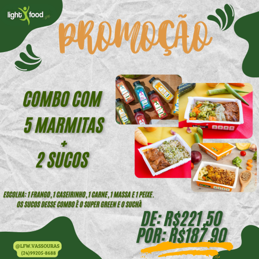 Kit Com 5 Marmitas e 2 Sucos