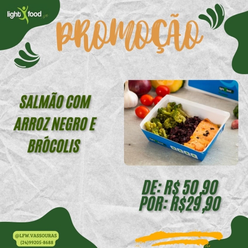 (Quente) Salmão Ao Molho Maracujá, Arroz Negro e Brócolis