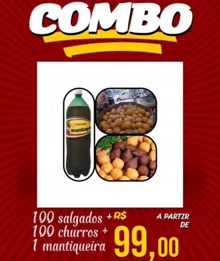 Combo (04) 100 Salgadinhos + 100 Churros + Mantiqueira 2Lt