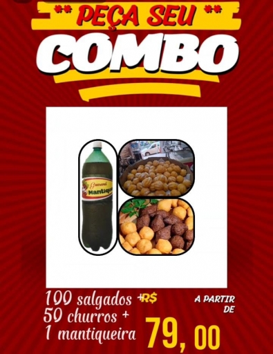 Combo (05) 100 Salgadinnhos + 50 Churros + Mantiqueira 2Lt